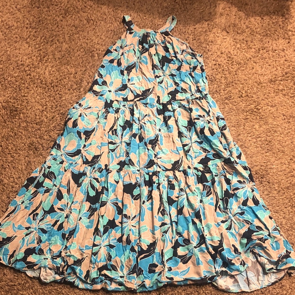 Tommy Hilfiger Blue Floral Tiered Maxi Dress with Cream Accents